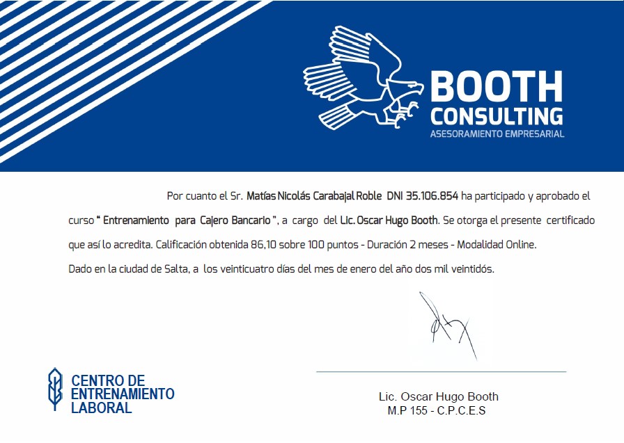 Certificado Booth Consulting